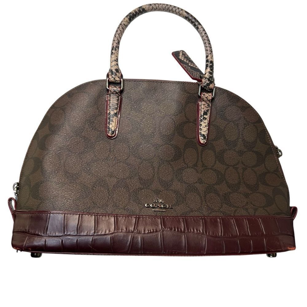 Coach Signature Sierra Satchel Bag Exotic Mixed Trim Snake Oxblood F38246